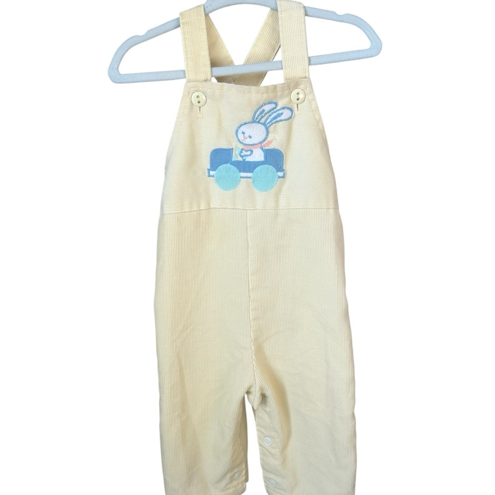 Vintage Health-Tex Baby Bunny Corduroy Overalls Yellow 6M Easter Spring